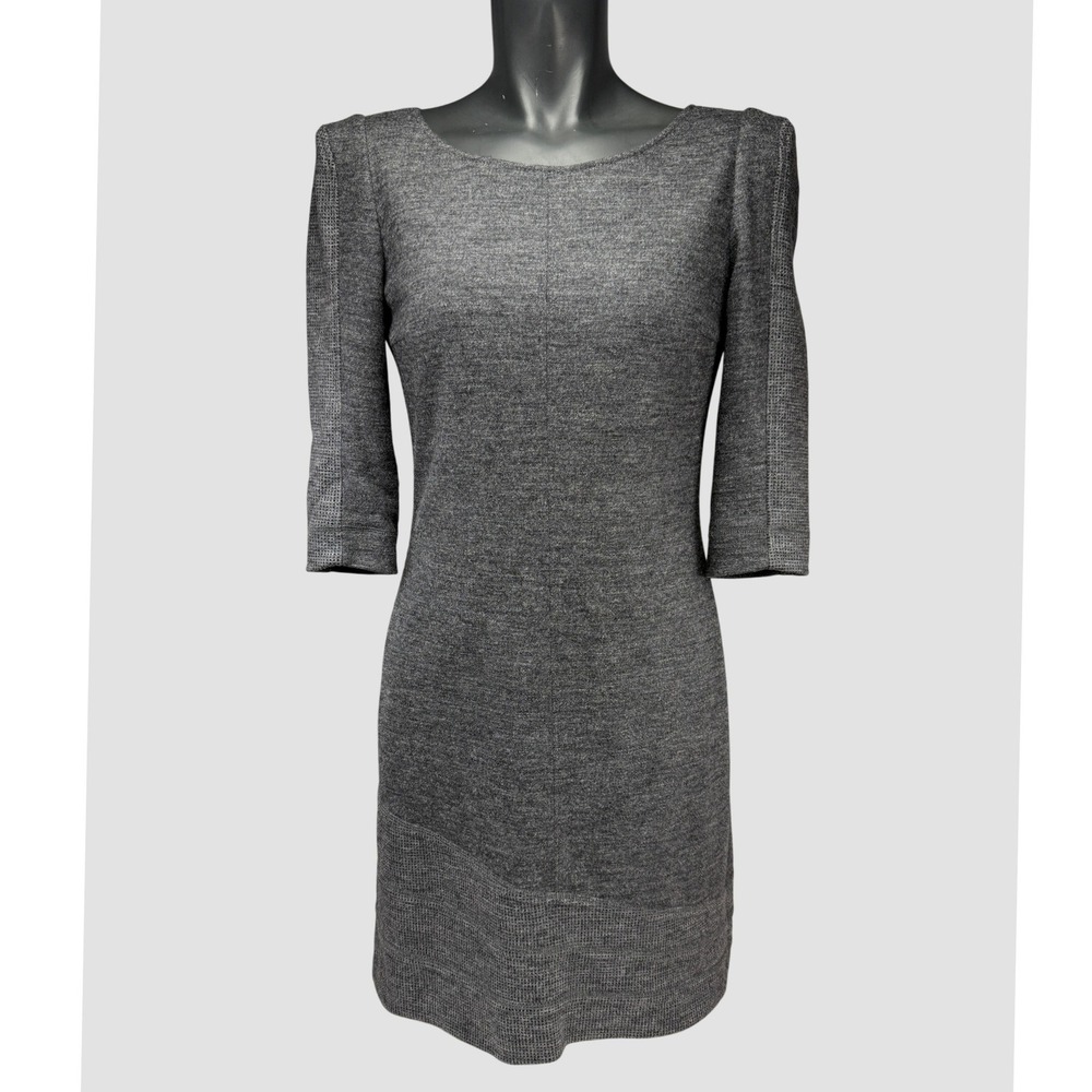 BOSS Orange 100% Wool Textured Hem 3/4 Sleeves Gray‎ Knit Sheath Sweater Dress M